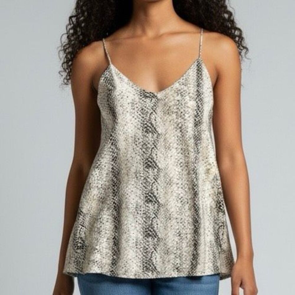 Newbury Kustom S Gray Cream Snakeskin Print Blouse Top Preppy Boho Coastal